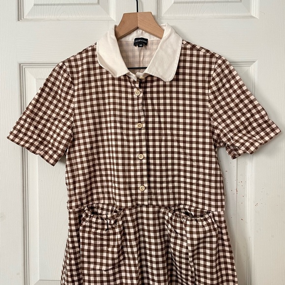 Callipygian x opening ceremony brown checkered front button collar midi dress - Picture 1 of 5